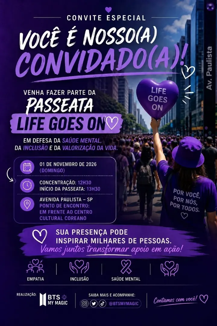 Convite oficial para a passeata Life Goes On em 1º de novembro de 2026